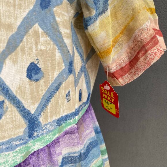 Vtg 80s 90s Two Potato Artsy A Line Midi Dress Womens M Sheer NOS Coastal Pastel - Picture 15 of 16